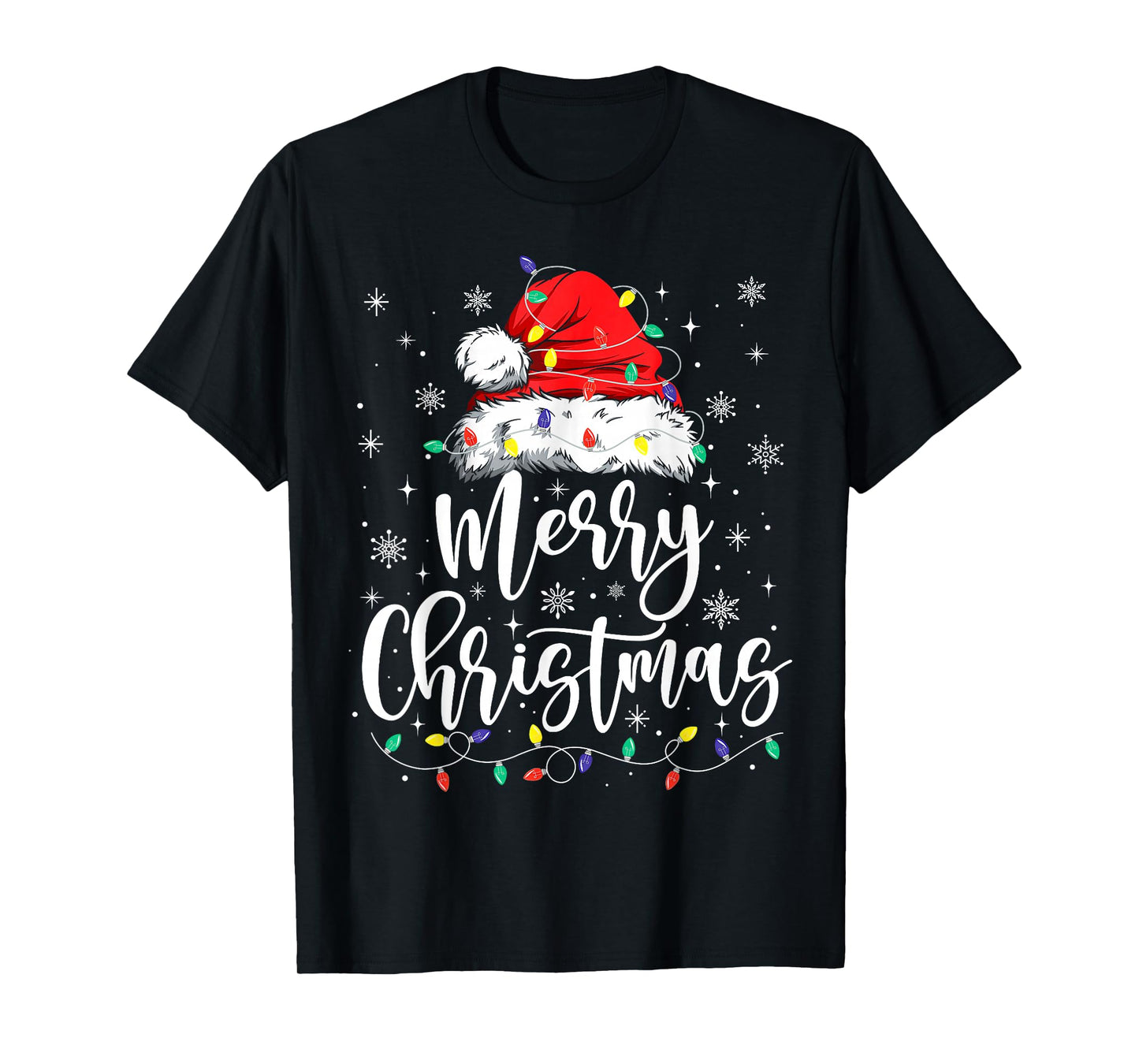 Merry Christmas Xmas Lights Santa Hat Pajamas Holiday Funny T-Shirt