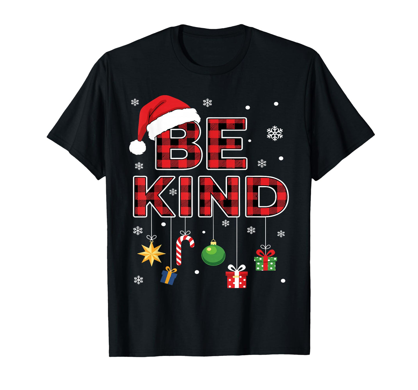 Christmas Be Kind Red Plaid Quote Xmas Candy Canes Family T-Shirt