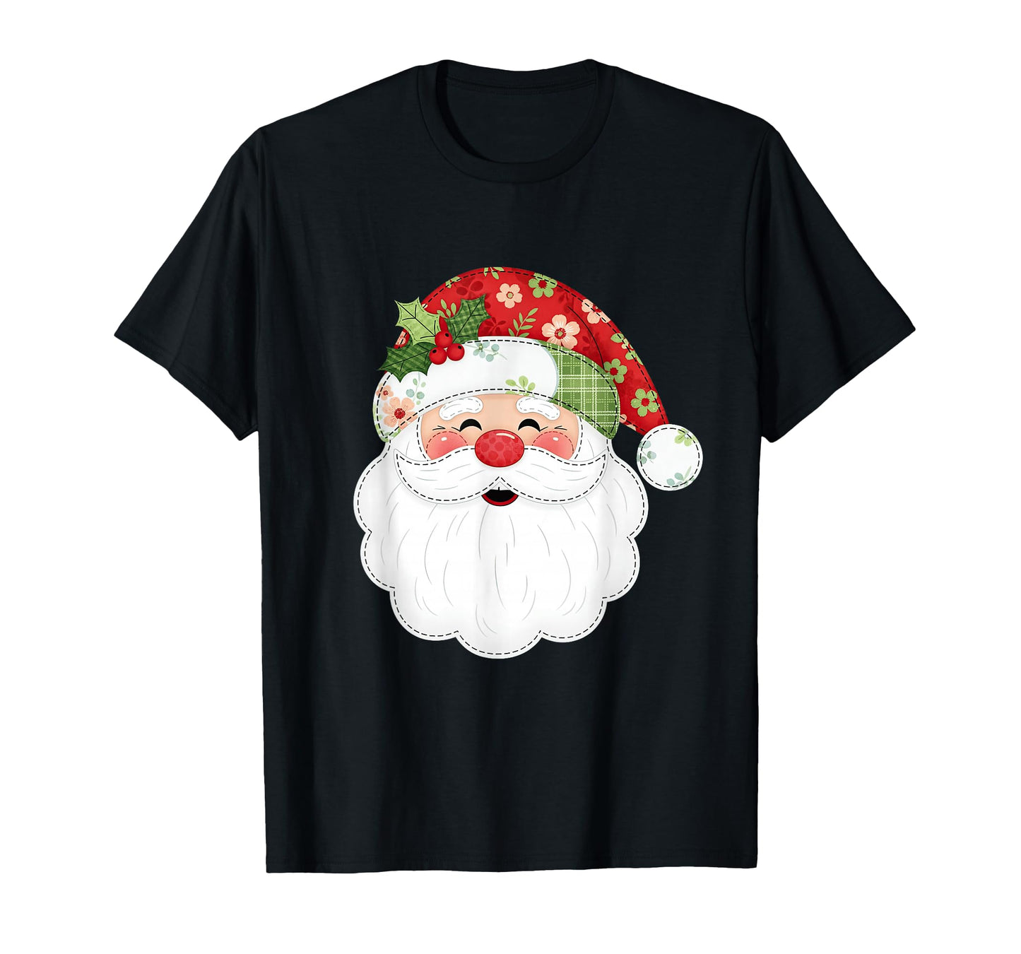 Christmas Santa Face Patchwork Holiday Season Family Xmas T-Shirt
