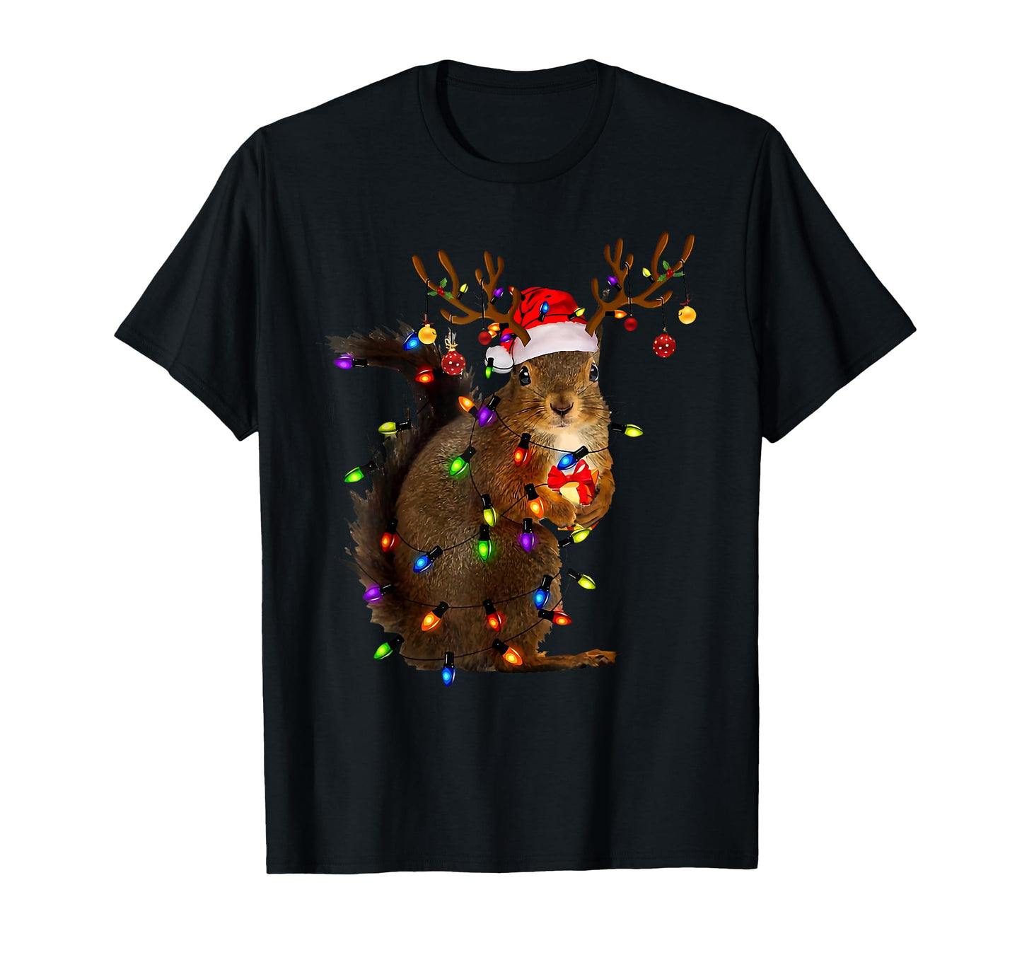 Christmas Squirrel Lights Santa Reindeer Xmas Pajama Holiday T-Shirt