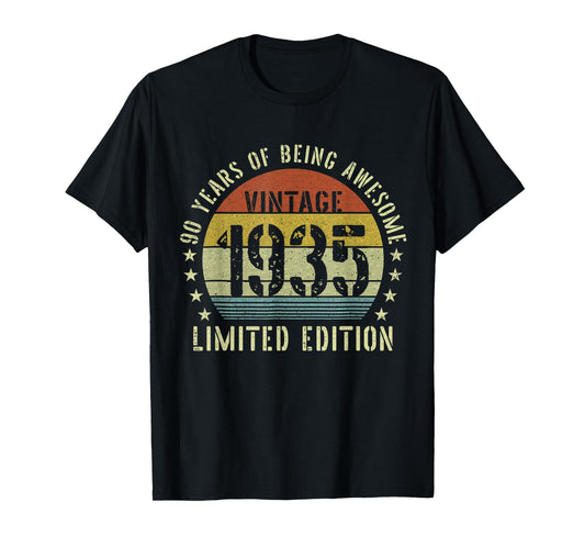 Vintage 1935 90th Birthday Gifts 90 Year Old Women Men T-Shirt