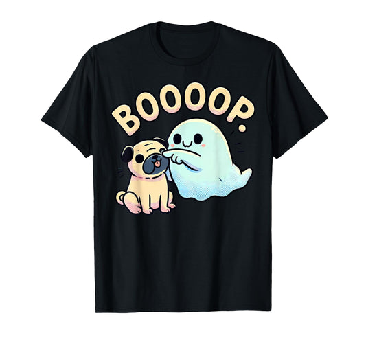 Funny Halloween Ghost Pug Boop Silly Puppy Dog Humor Men Women Kids T-Shirt