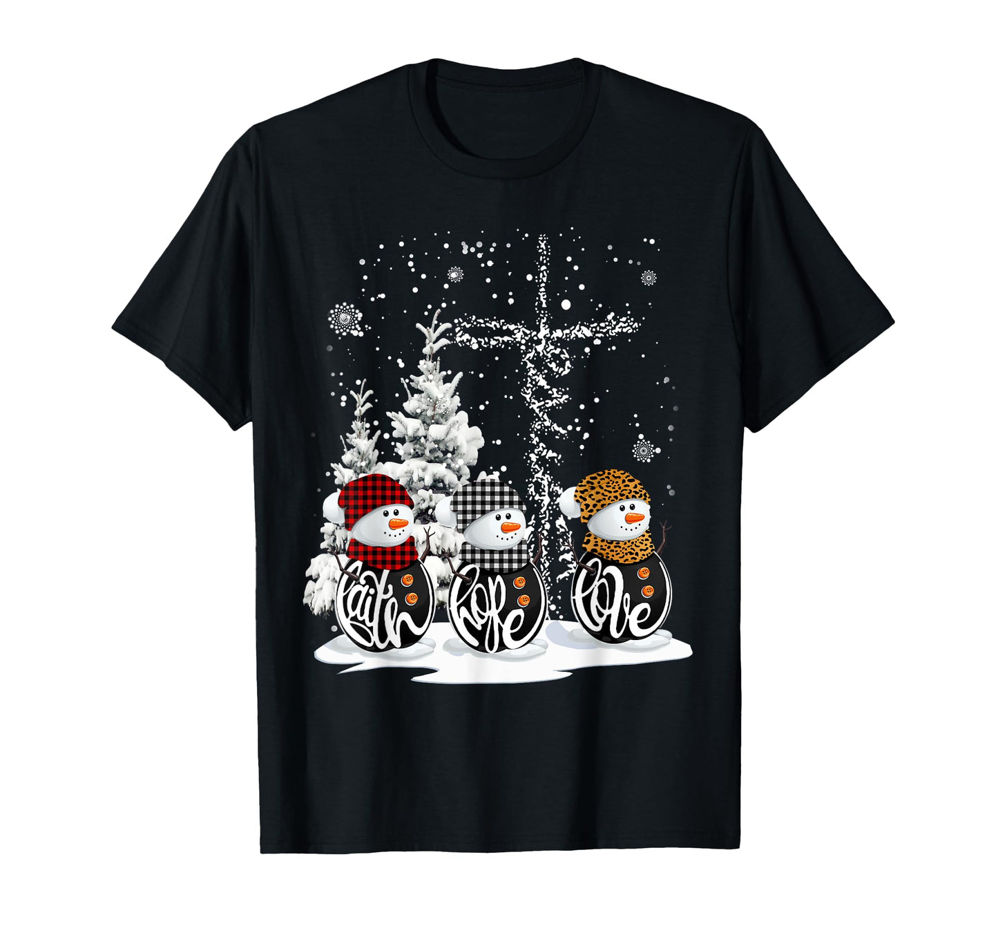 Funny Christmas 2025 Faith Hope Love Snowman Christian Cross T-Shirt