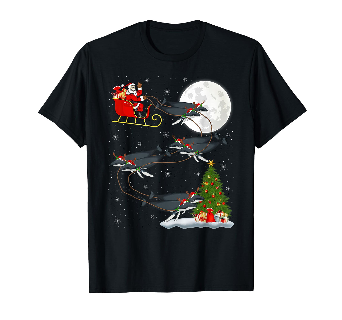 Whale Santa Sleigh Flying Funny Magical Christmas T-Shirt