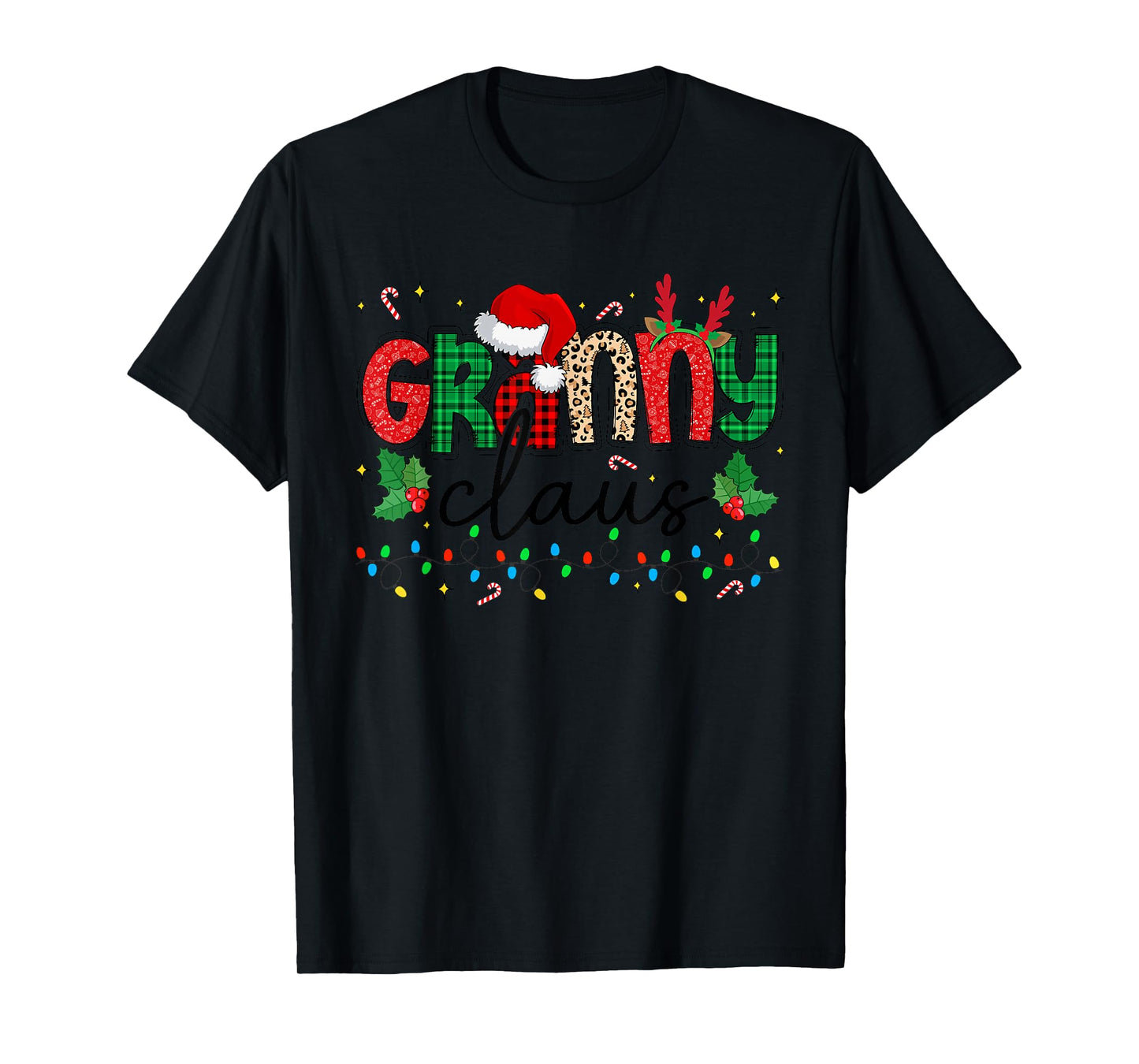 Granny Claus Christmas Santa Hat Reindeer Grandma Grandkids T-Shirt
