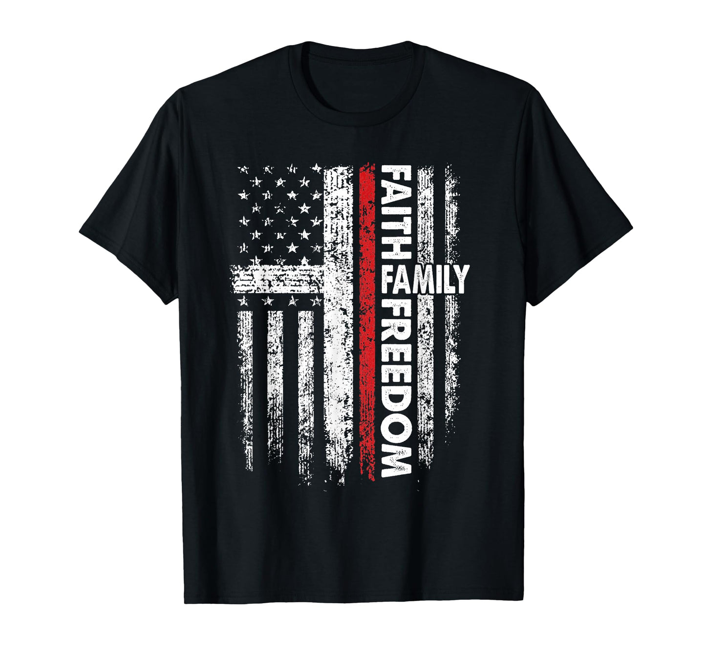 Faith Family Freedom Patriotic Christian Vintage USA Flag T-Shirt
