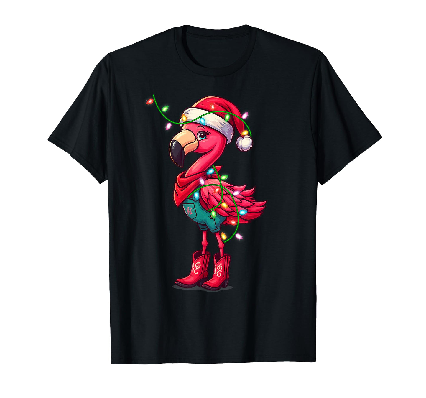 Flamingo Cowgirl Women Girls Christmas Tees Winter Holiday T-Shirt