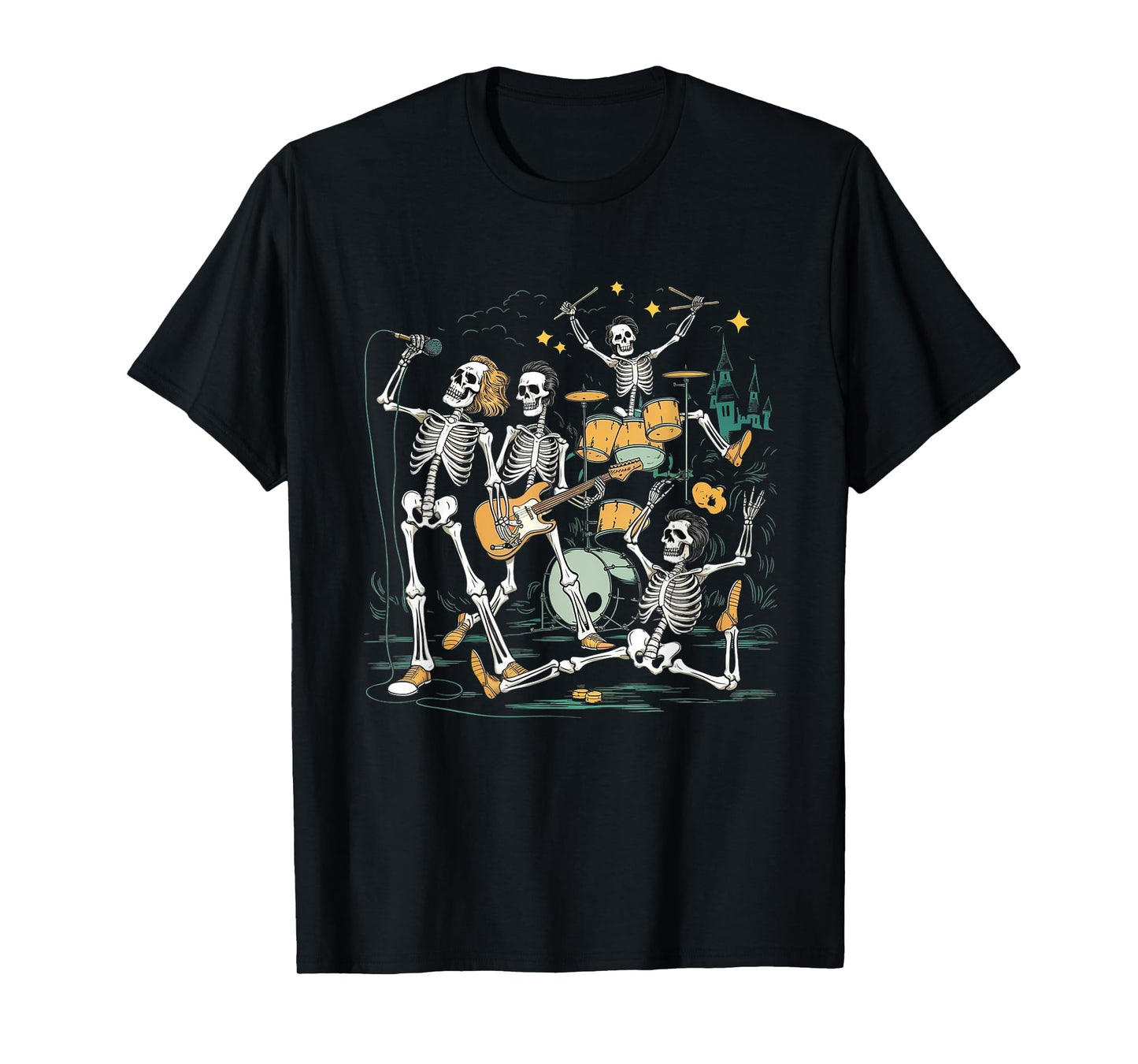 Rock Skeleton Halloween Funny Music Guitar Men Women Kids T-Shirt