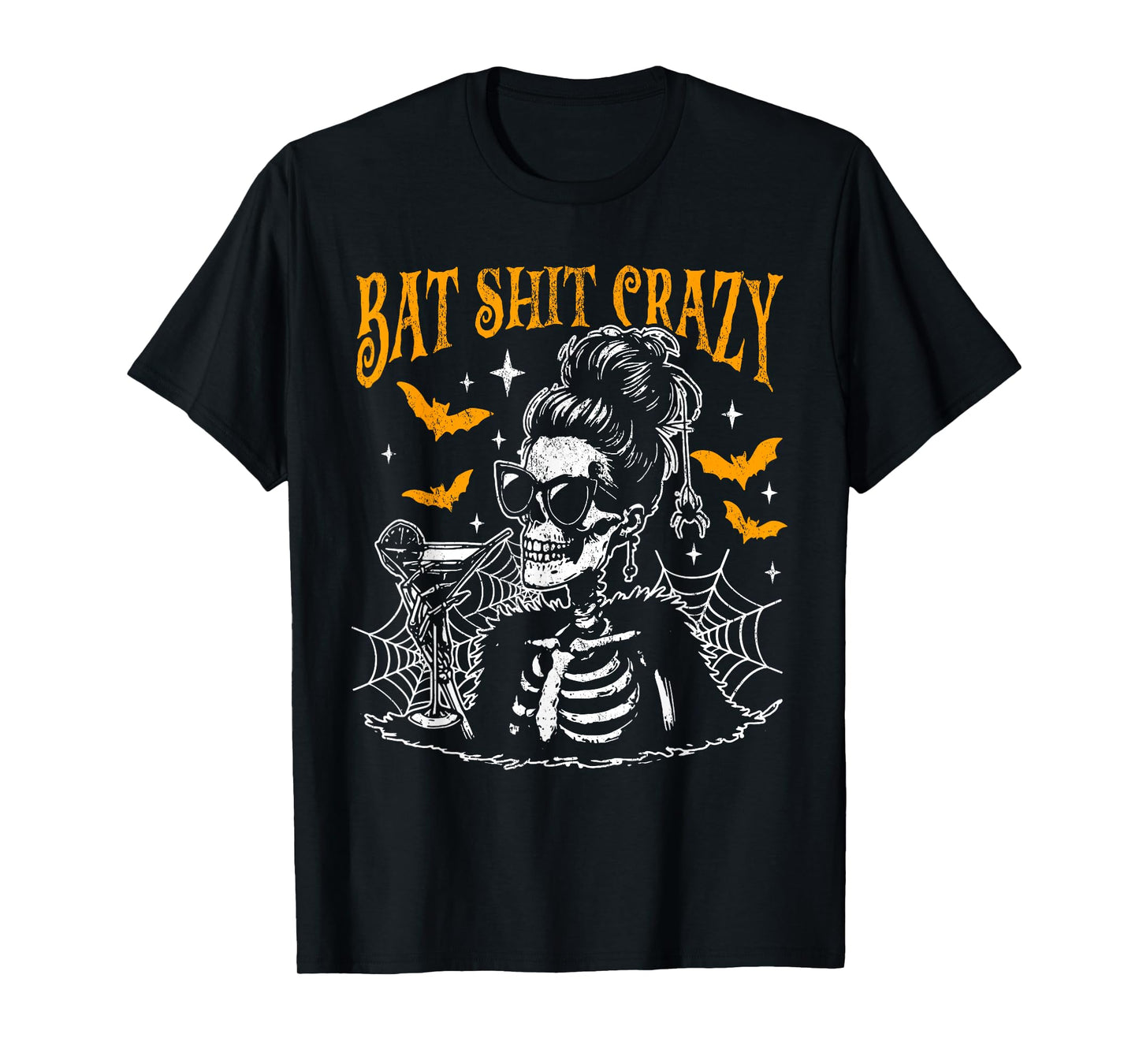 Bat Shit Crazy Halloween Flower Witch Skeleton T-Shirt