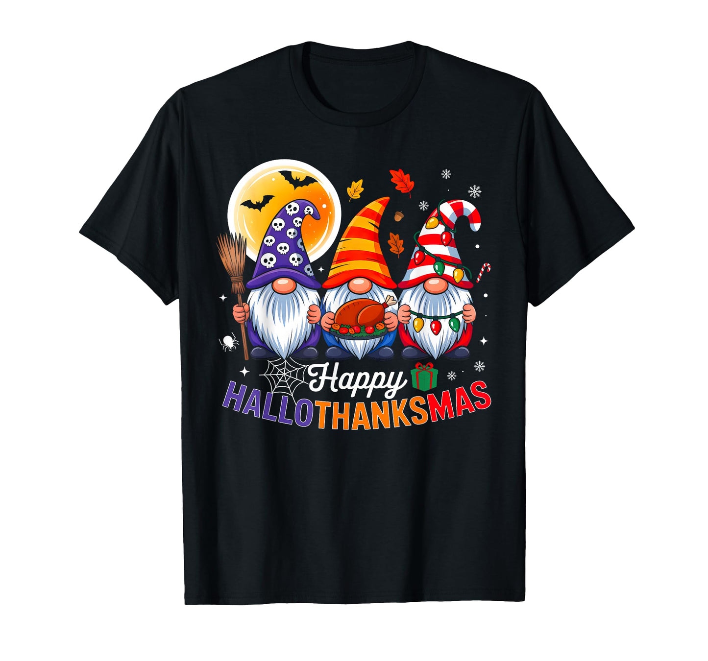 Happy Hallothanksmas Gnomes Lover Halloween Thanksgiving T-Shirt