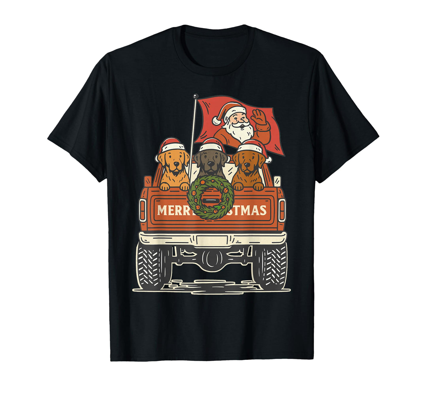Santa Truck with Dogs Christmas Vintage Retro Xmas Dog Lover T-Shirt