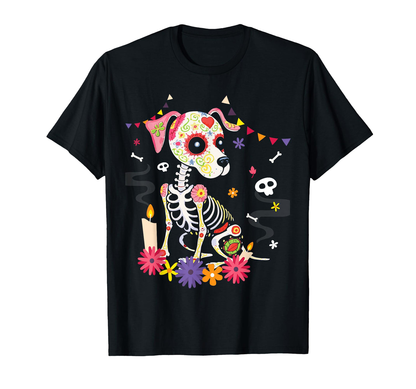Mexican Dog Day of the Dead Skeleton Sugar Flowers Dogs T-Shirt