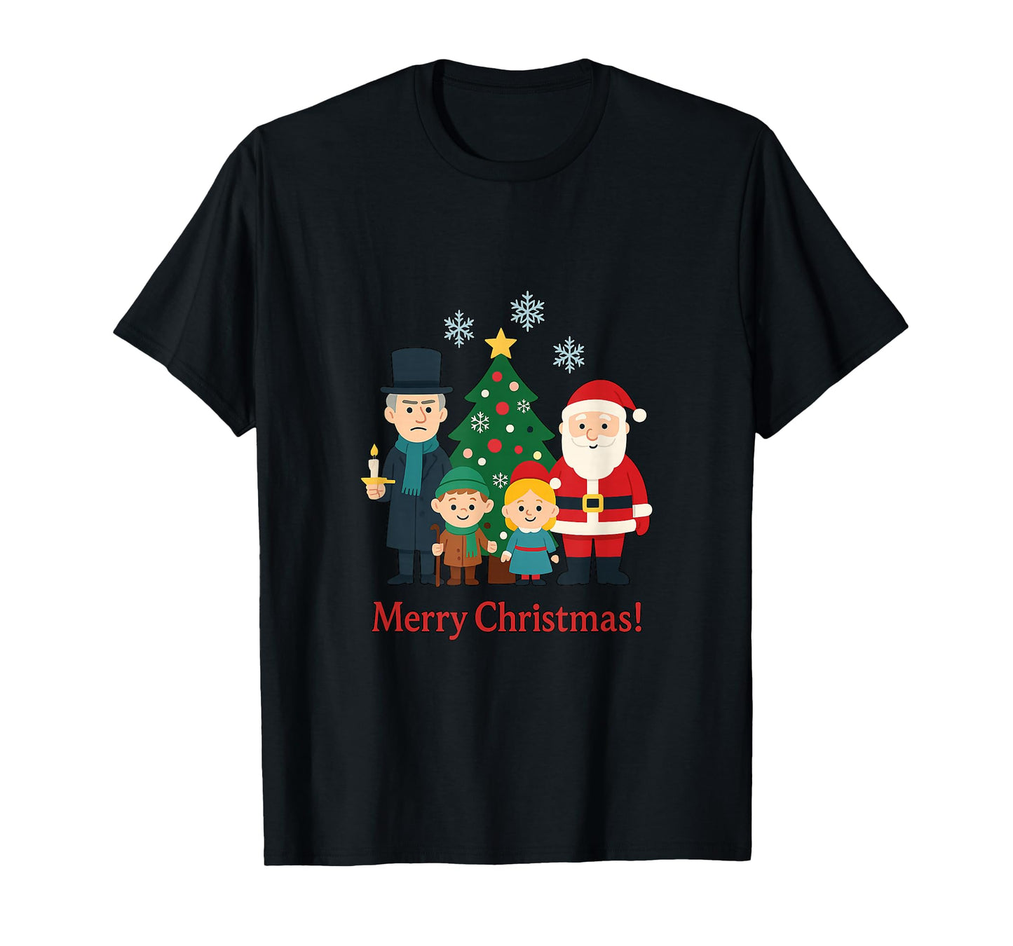 Santa Claus Christmas Tree with Characters Illustration T-Shirt