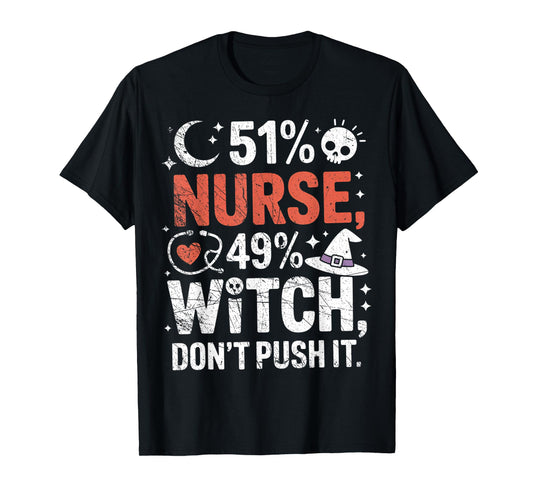 51% Nurse 49% Witch Funny Halloween Speelbind Nurses T-Shirt
