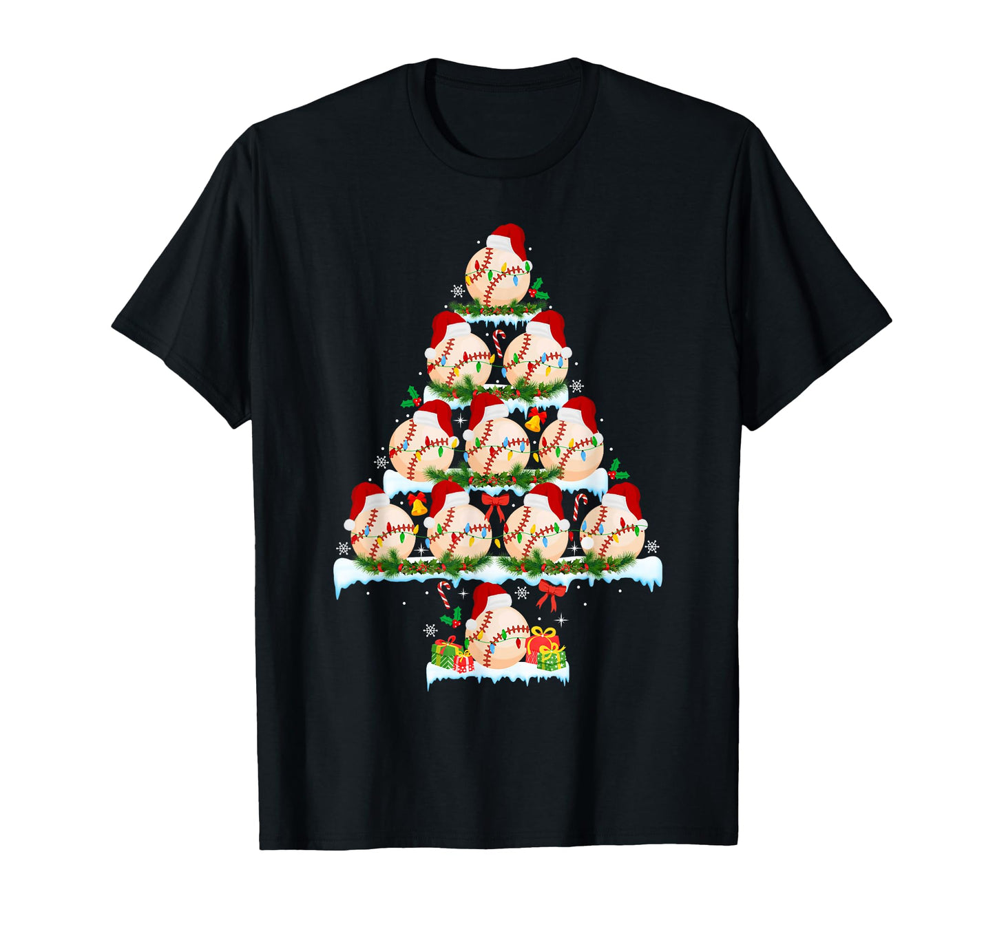 Baseball Christmas Tree Lights Funny Xmas Baseball Player T-Shirt