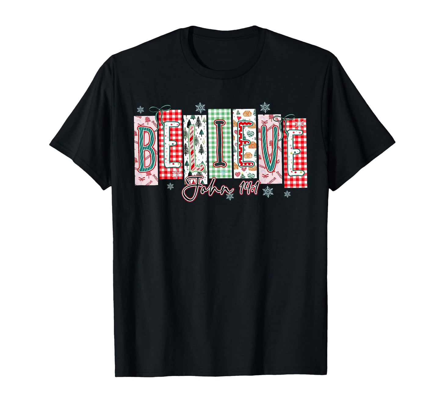 Believe Christmas Santa Coquette Bow Women Girls T-Shirt