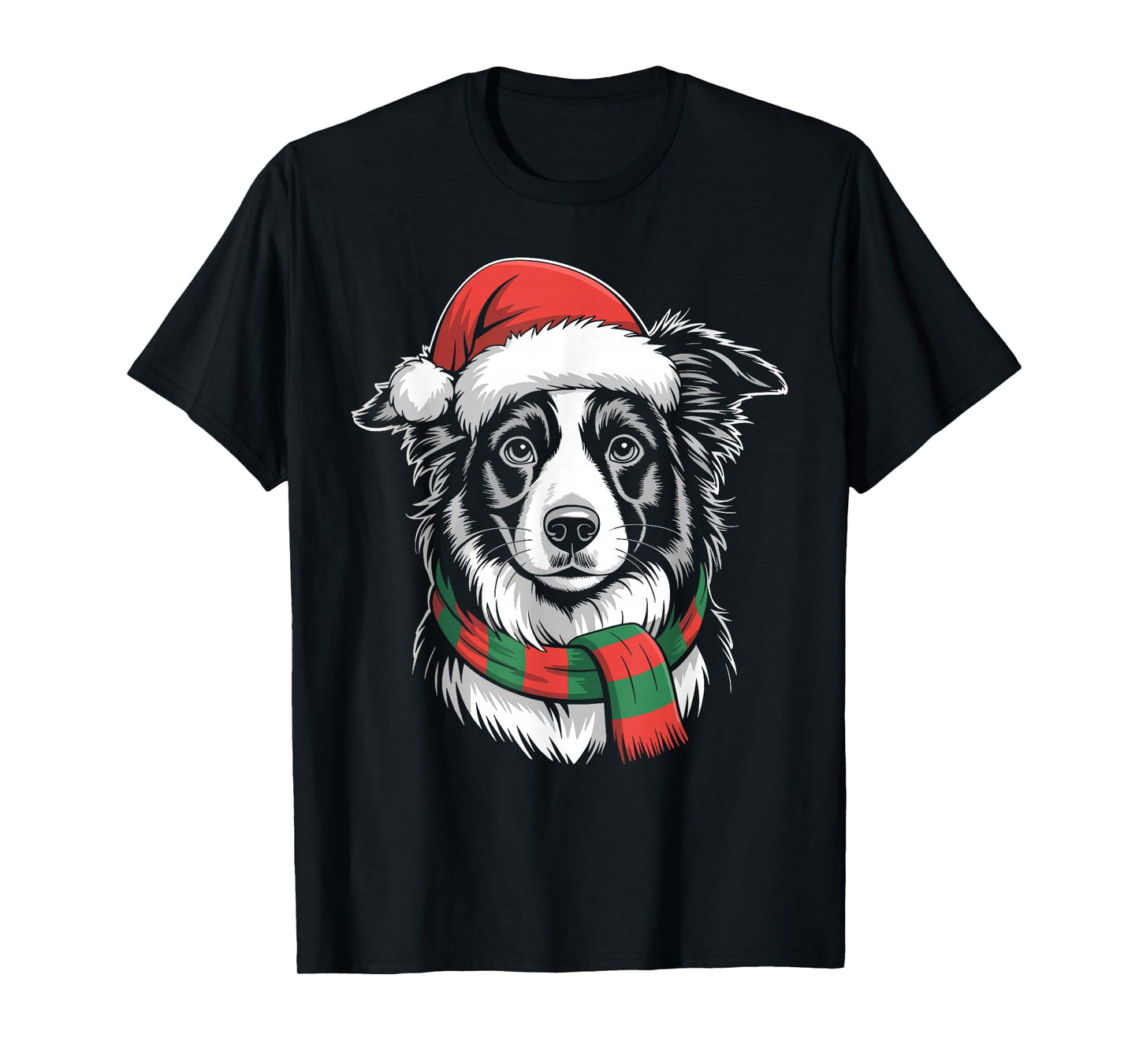 Border Collie Dog Xmas Santa Hat Scarf Christmas Costume T-Shirt