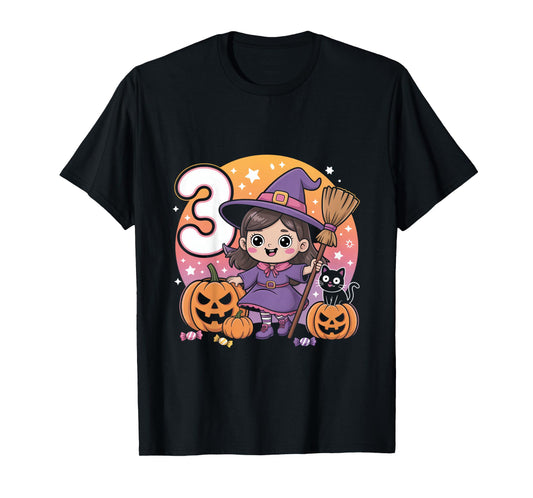 3rd Birthday Girl Little Witch Halloween Party Shirt T-Shirt