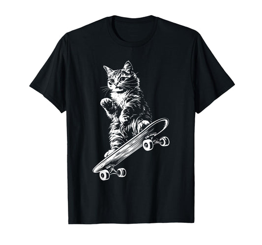 Funny Cat Skateboard Skater Graphic T-Shirt