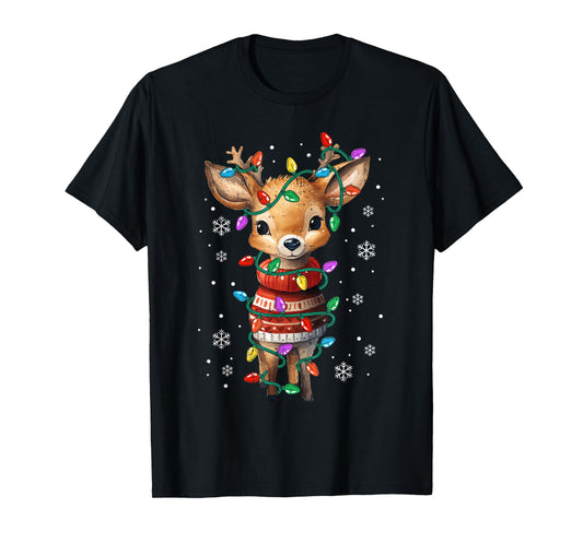 Cute Reindeer Christmas Lights Santa Xmas Pjm Women Girl Kid T-Shirt