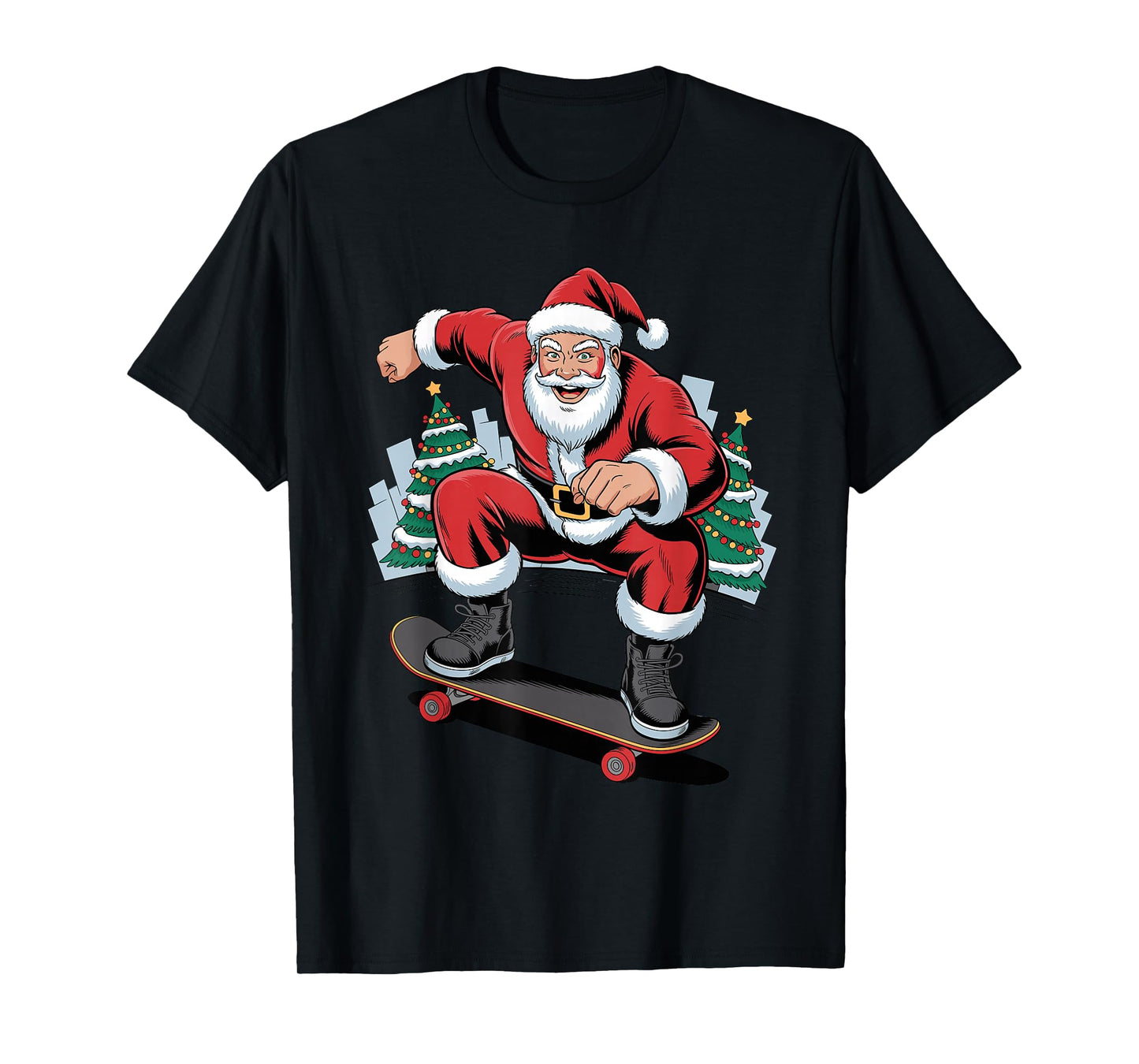 Santa Skateboarding Funny Skater Skating Lover Christmas T-Shirt