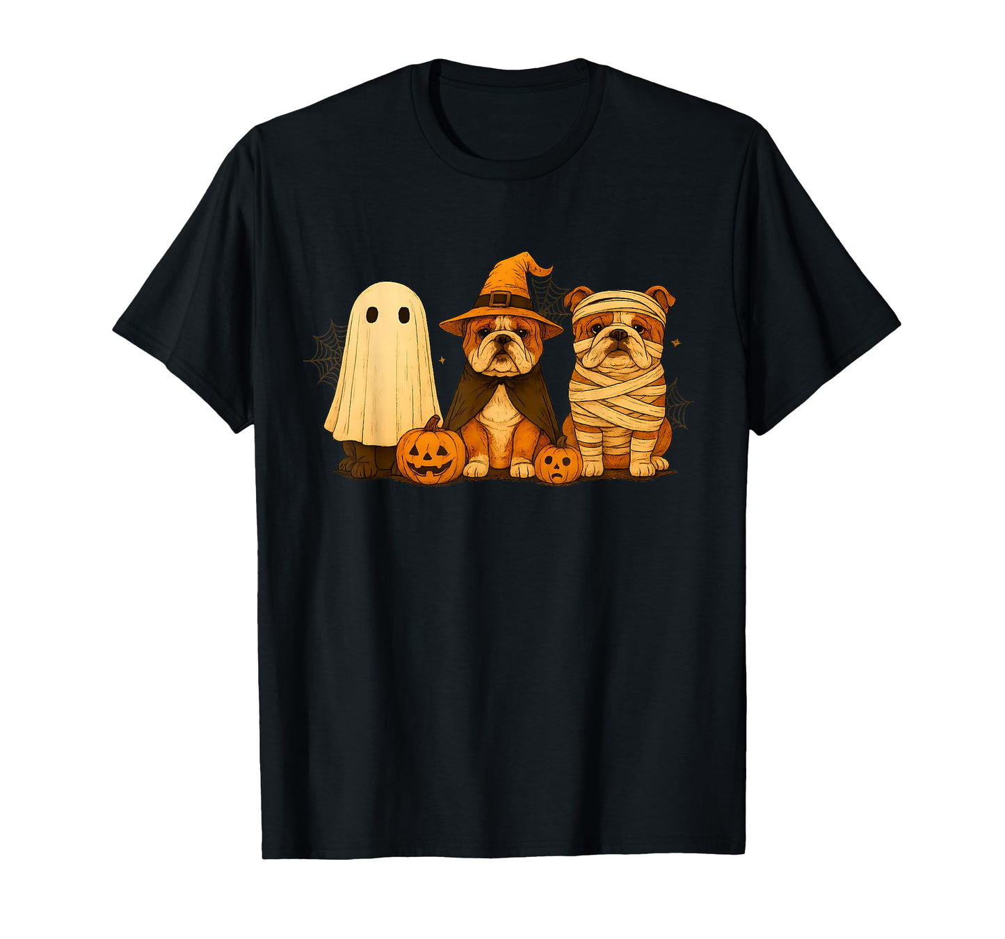 Retro Bull Dog Witch Scary Halloween Pumpkin Women Men Kids T-Shirt
