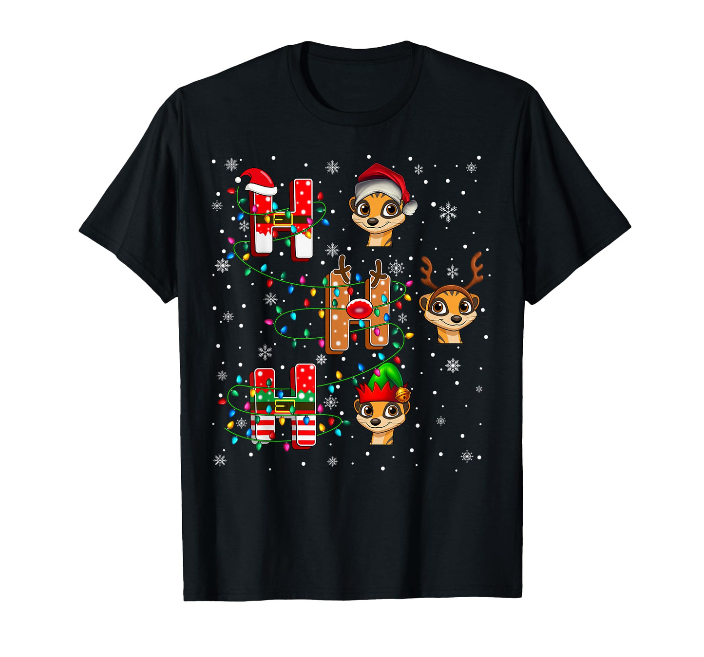 Ho Ho Ho Santa Reindeer Hat Elf Meerkat Animal Christmas T-Shirt