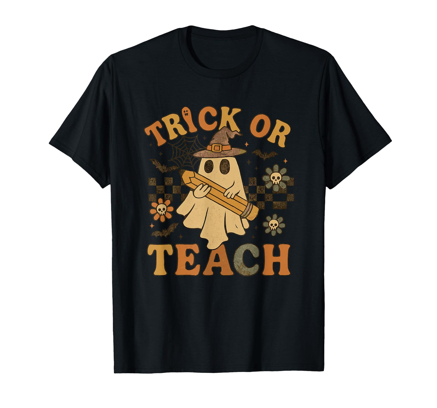Trick Or Teach Retro Ghost Halloween Teacher Costume T-Shirt