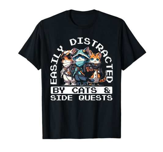 RPG Gamer Cats Distraction During Side Quest Nerdy T-Shirt