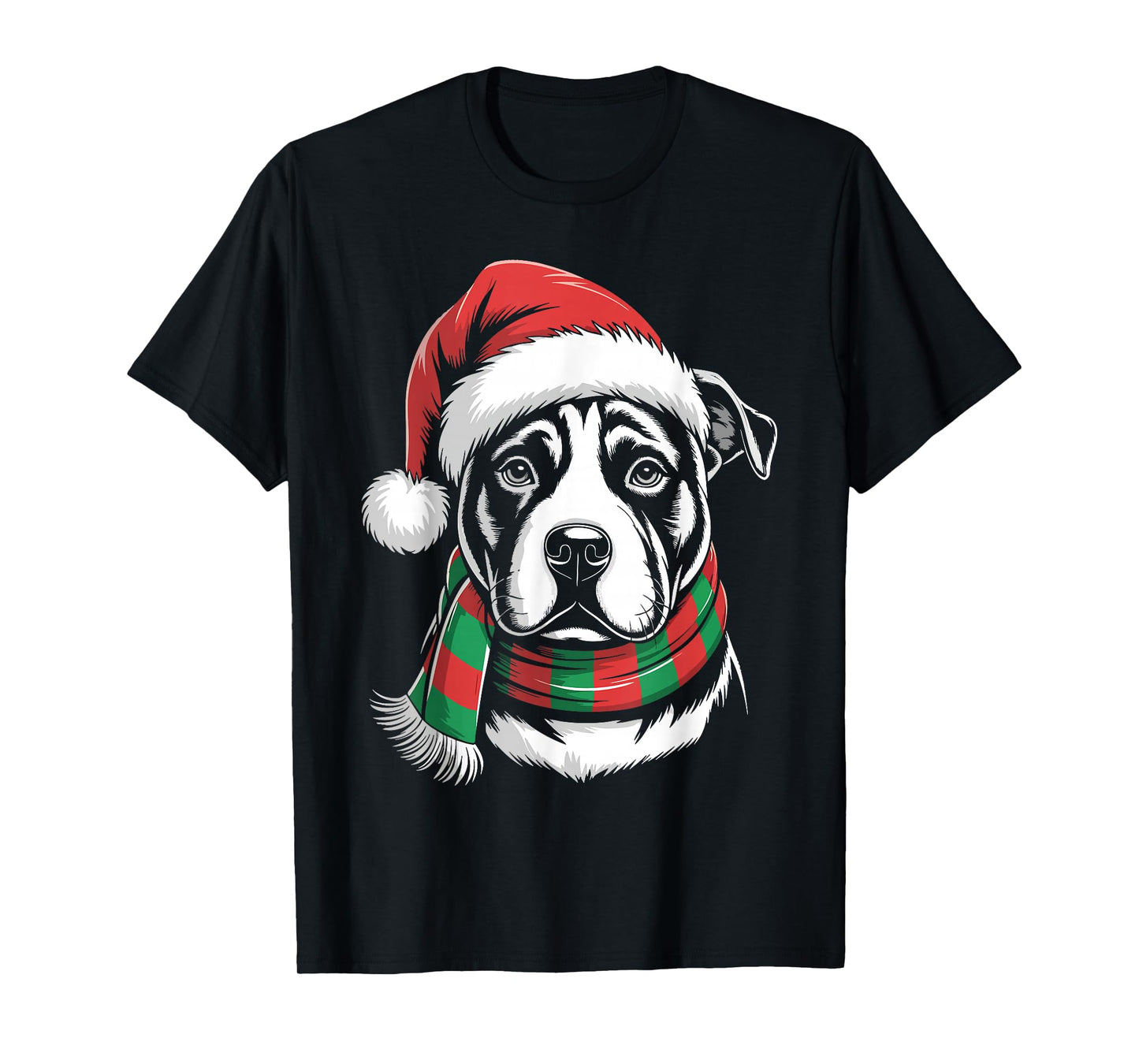 Pitbull Dog Xmas Santa Hat Scarf Christmas Costume T-Shirt