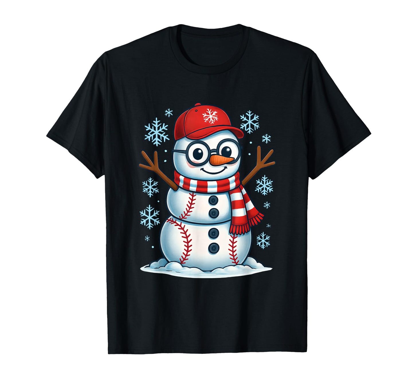 Christmas Baseball Snowman Xmas Pajamas Women Men Boys T-Shirt