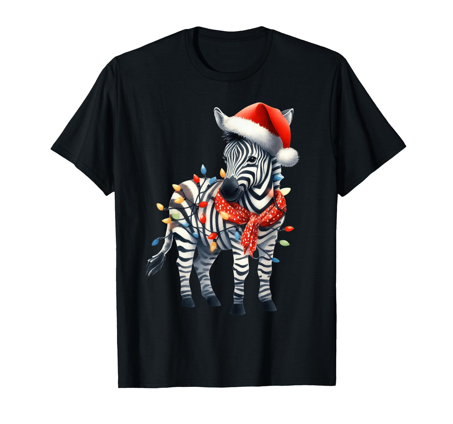 Zebra Christmas Lights Funny Santa Hat Merry Xmas T-Shirt