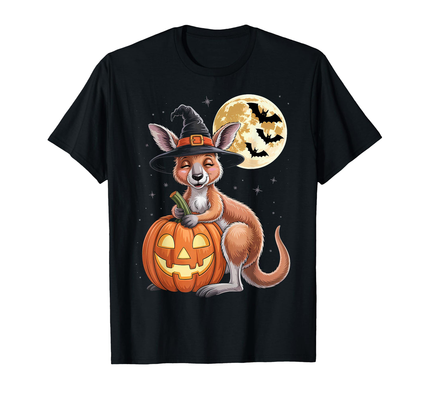 Halloween Kangaroo Witch Hat Pumpkin Spooky T-Shirt