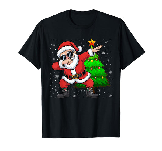 Dabbing Santa Claus Christmas Tree Lights Boys Kids Dab Xmas T-Shirt