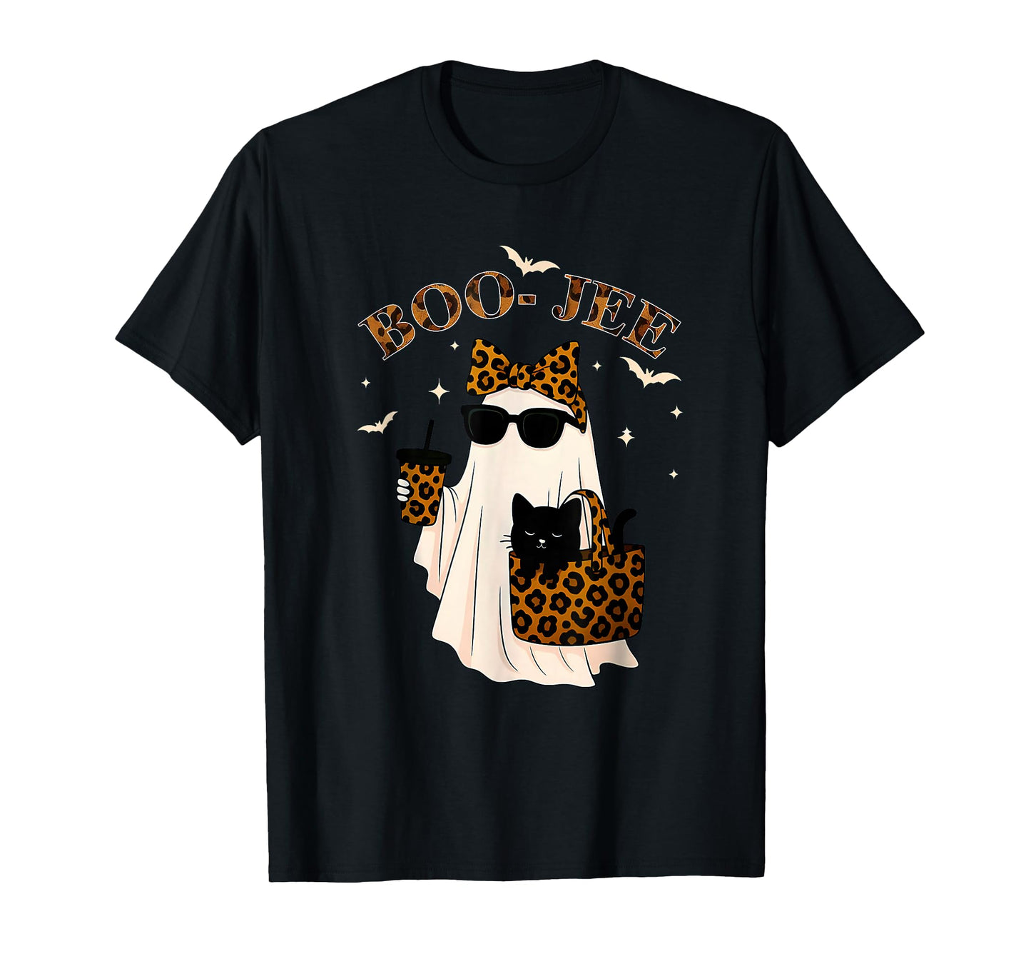 Coquette Leopard Ghost Coffee Boo-JEE Halloween Boujee Ghost T-Shirt