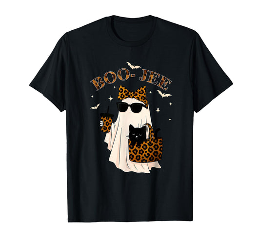 Coquette Leopard Ghost Coffee Boo-JEE Halloween Boujee Ghost T-Shirt