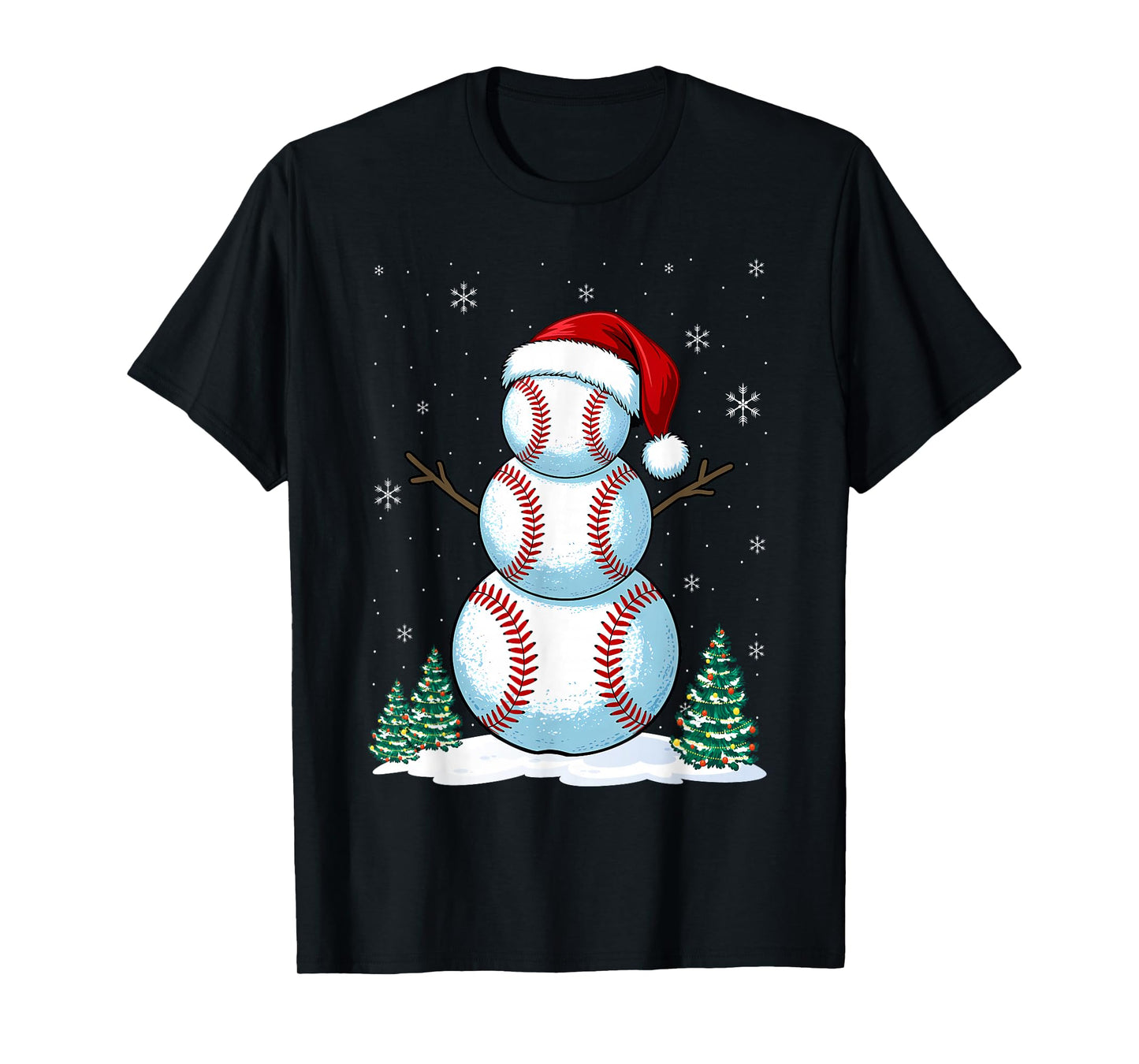 Christmas Baseball Snowman Santa Hat Funny Player T-Shirt