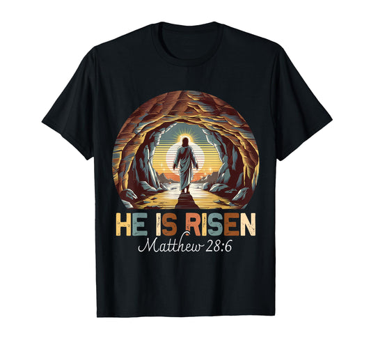 Easter Christian He Is Risen Jesus Empty Tomb Men Women Kids T-Shirt