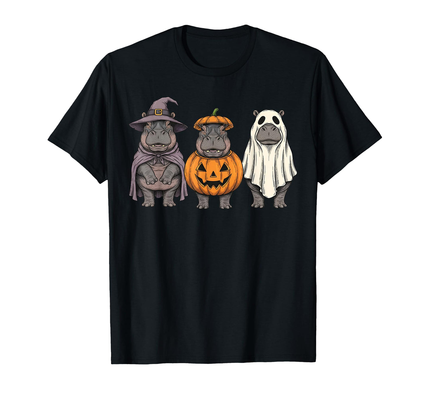 Spooky Ghost Hippo Pumpkin Halloween Safari Animal T-Shirt