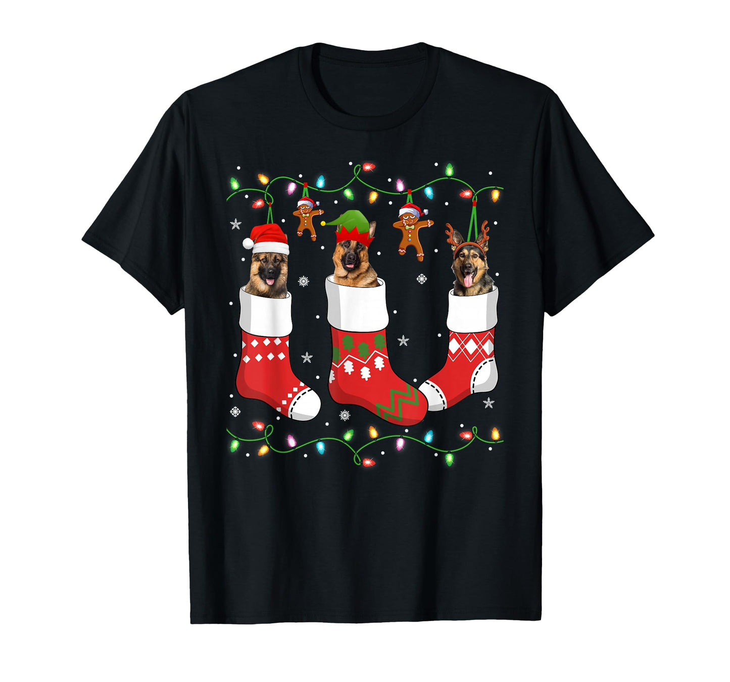 German Shepherd Dog in Christmas Sock Santa Xmas Pajamas T-Shirt