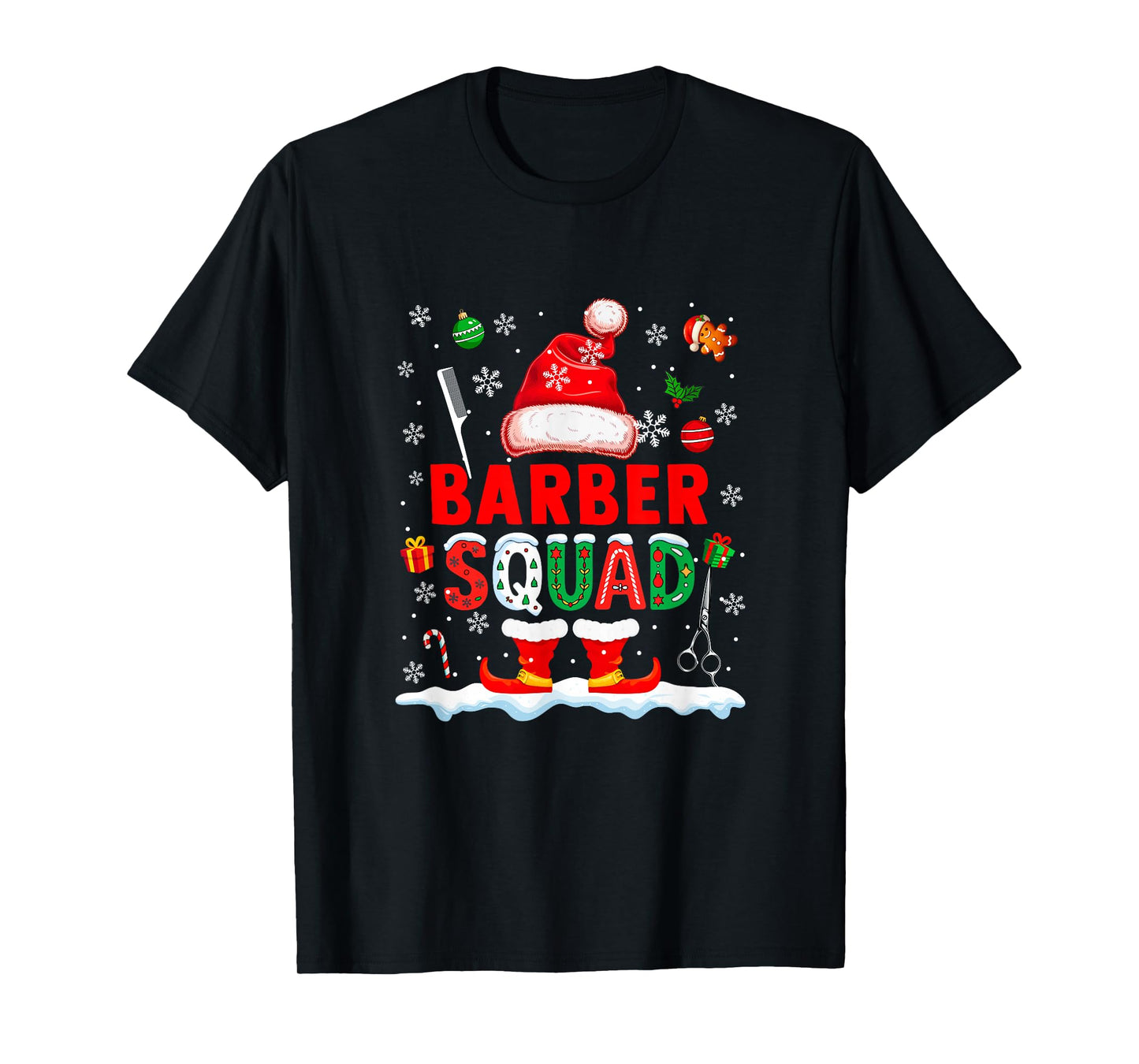 Barber Squad Men Job Christmas Santa Costume Bow Tie T-Shirt