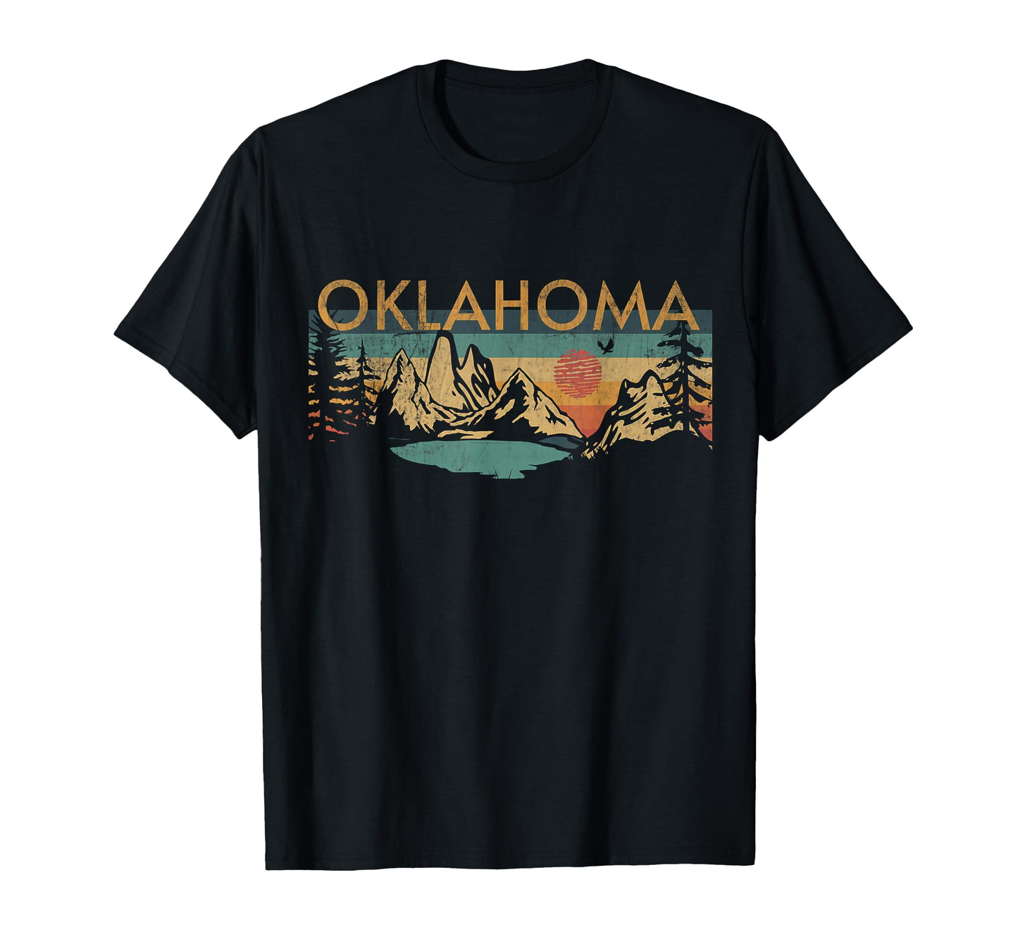 Oklahoma USA Outdoor Vintage Unisex-Adults, Kids Black Cotton, Polyester Retro Crew Neck Short Sleeve T-Shirt Small