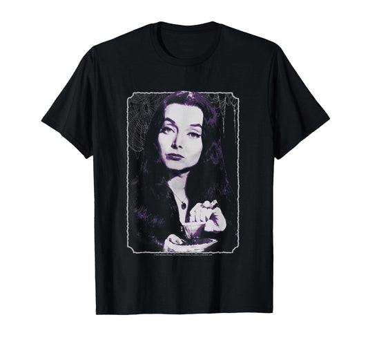 The Addams Family Morticia Drinking Tea Vintage Portrait T-Shirt