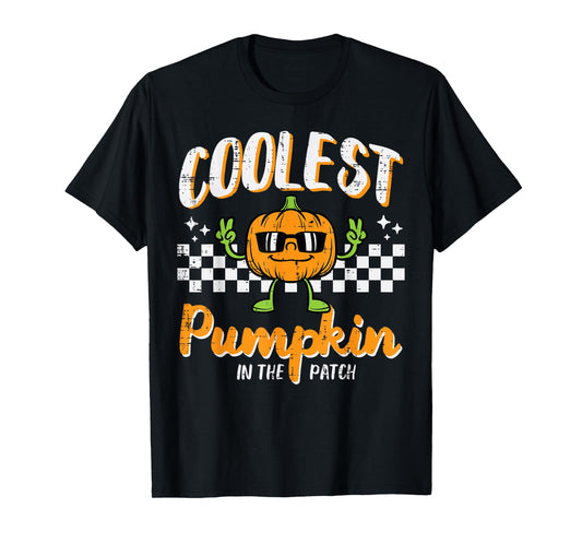 Coolest Pumpkin In Patch Halloween Retro Costume Groovy Boys T-Shirt