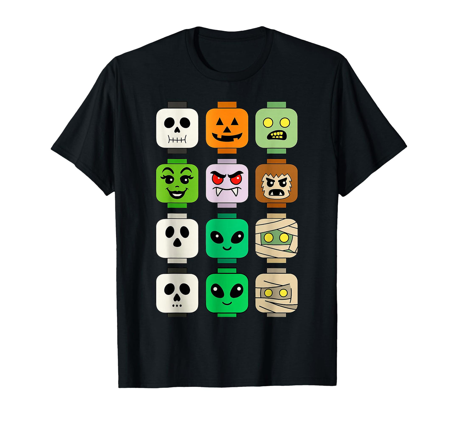 Halloween Building Brick Head Pumpkin Ghost Zombie Funny T-Shirt