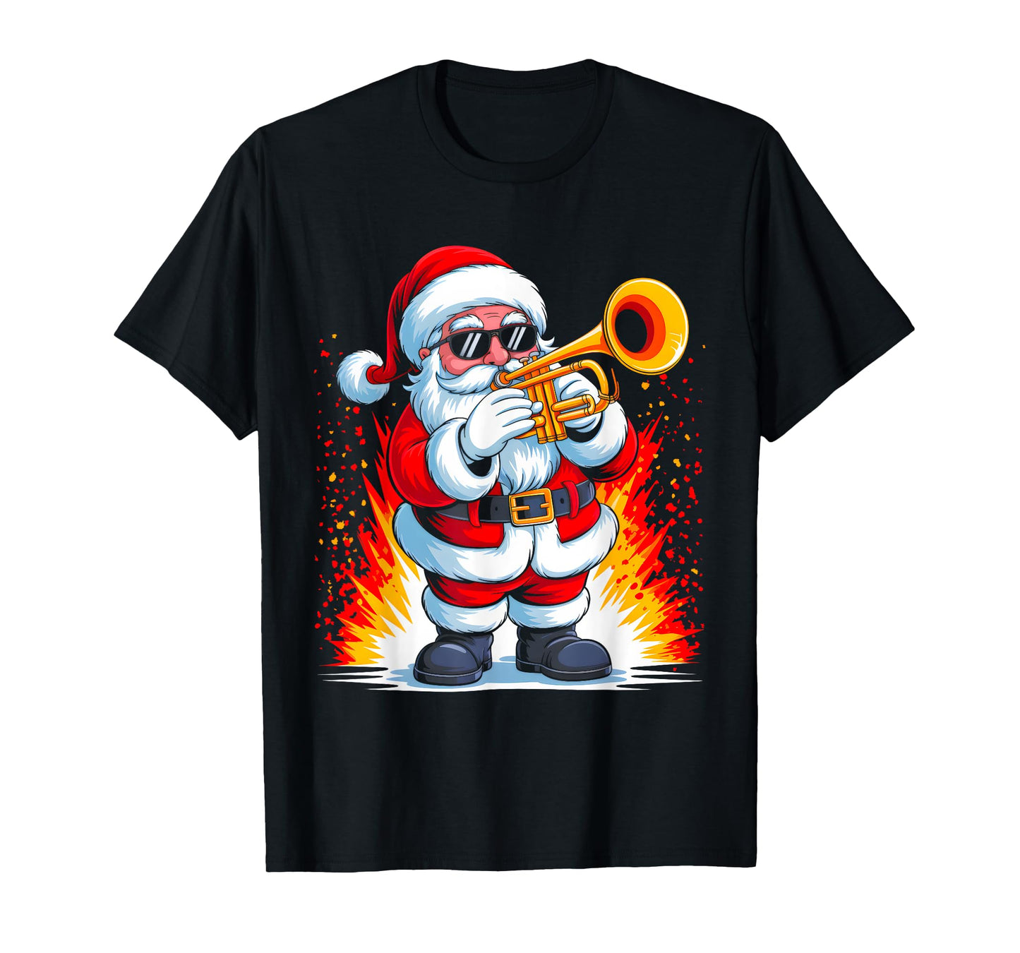 Trumpet Santa Playing Drums Funny Christmas Music Lover Boys T-Shirt