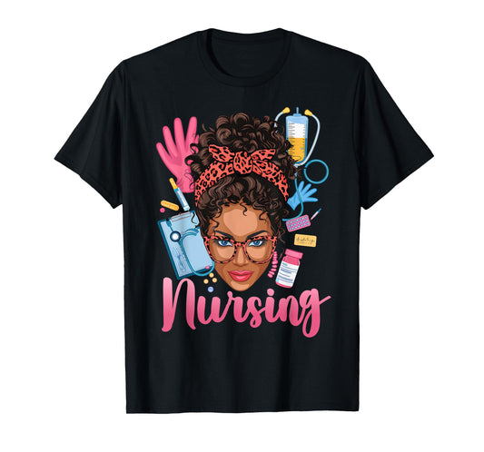 Black Melanin Nurse Black History Month Afro Hair T-Shirt