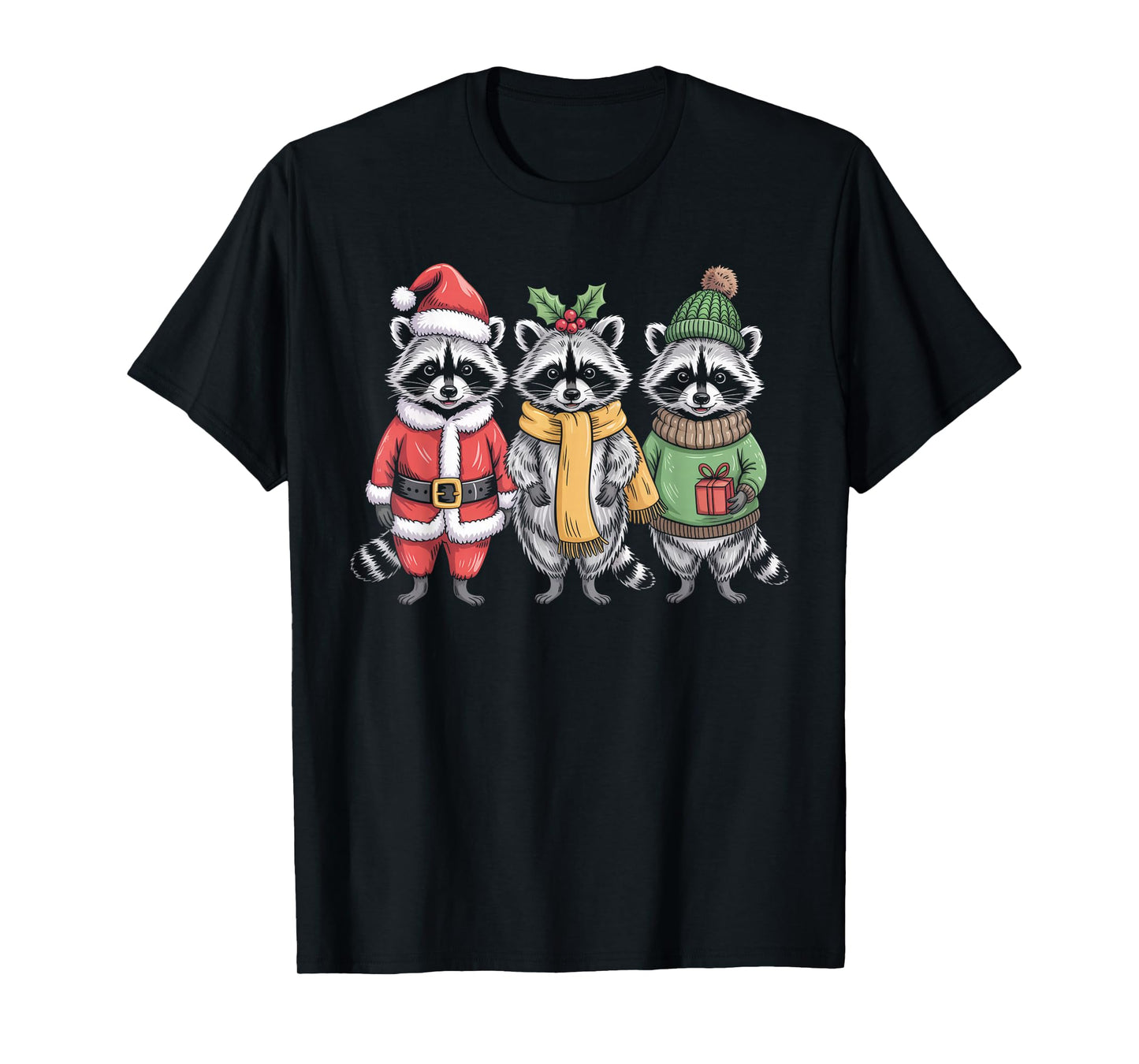 Cute Raccoon Christmas Funny Holiday Santa Claus Animal Gift T-Shirt