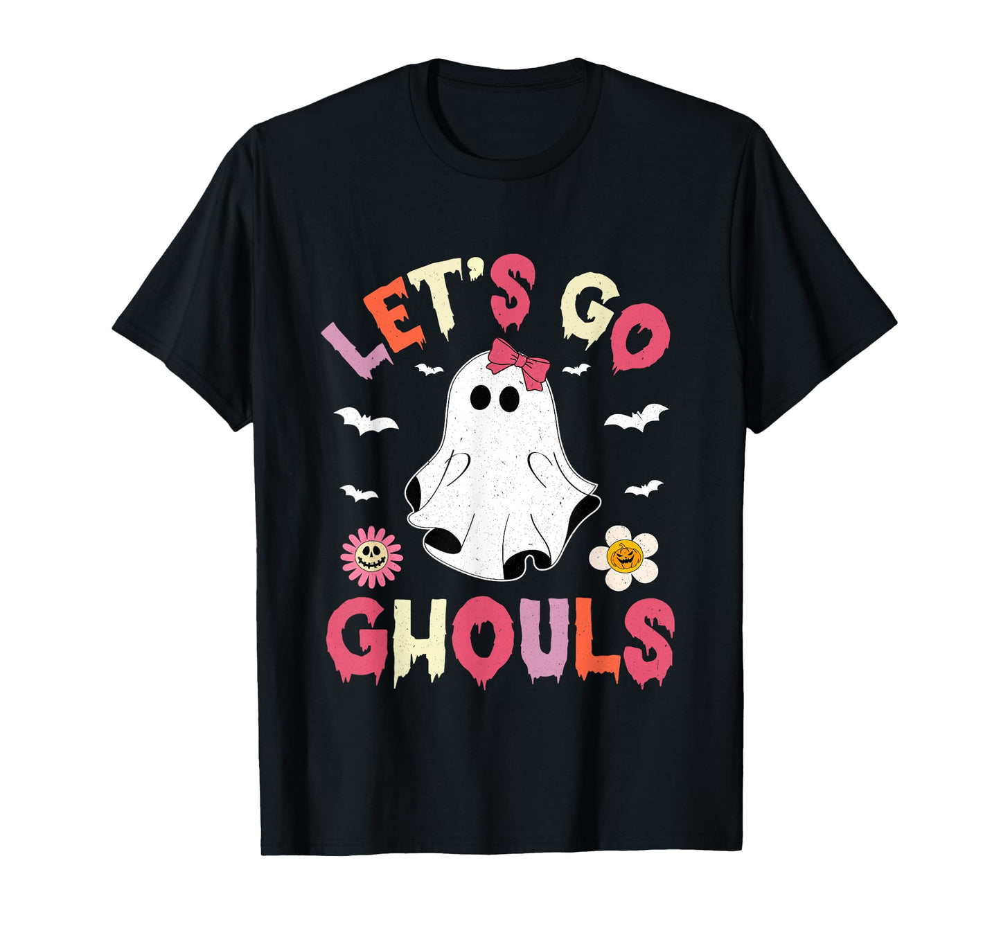 Halloween Lets Go Ghouls Ghost Retro Costume Women Girl Kids T-Shirt