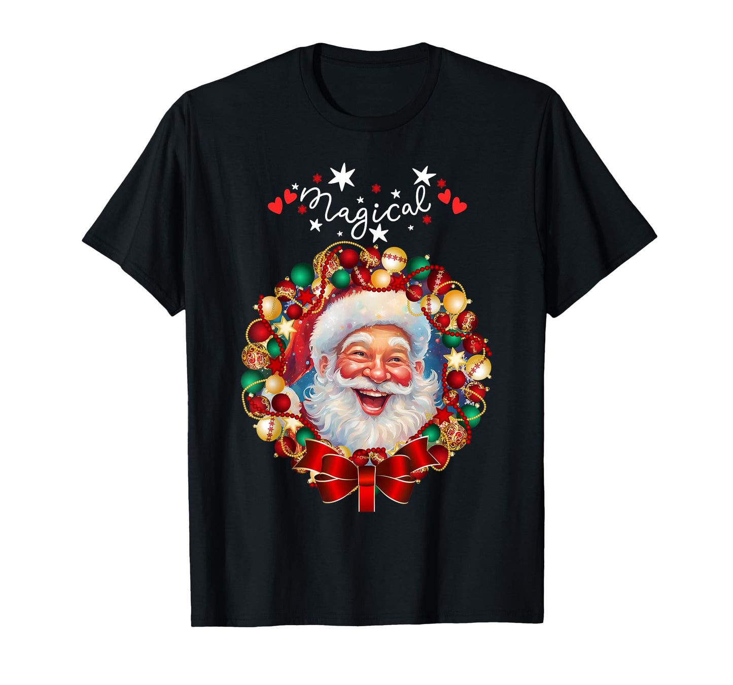 Santa Christmas Magical Funny Happy Xmas Wreath T-Shirt